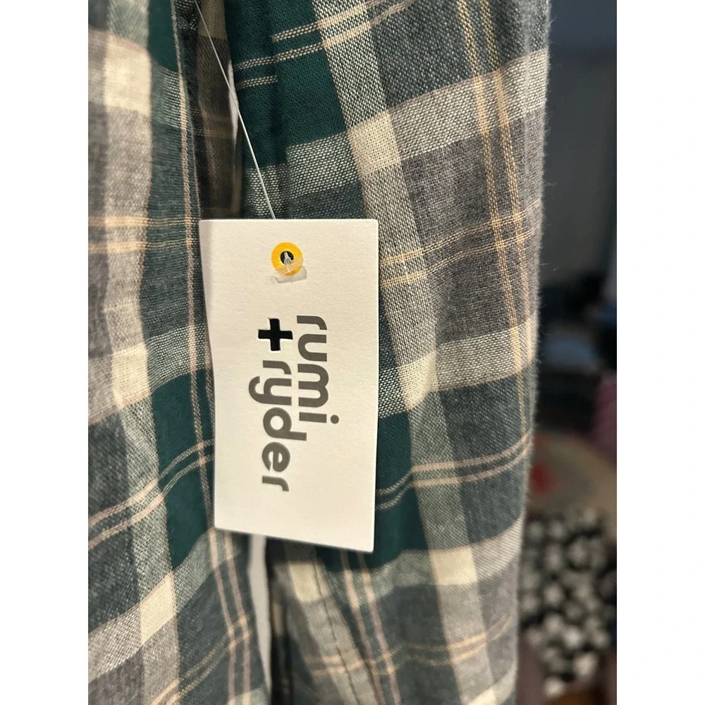 Rumi + Ryder Kids Reversible Plaid Shirt Green Grey‎ Blue Size L 12-14 NWT k7177
